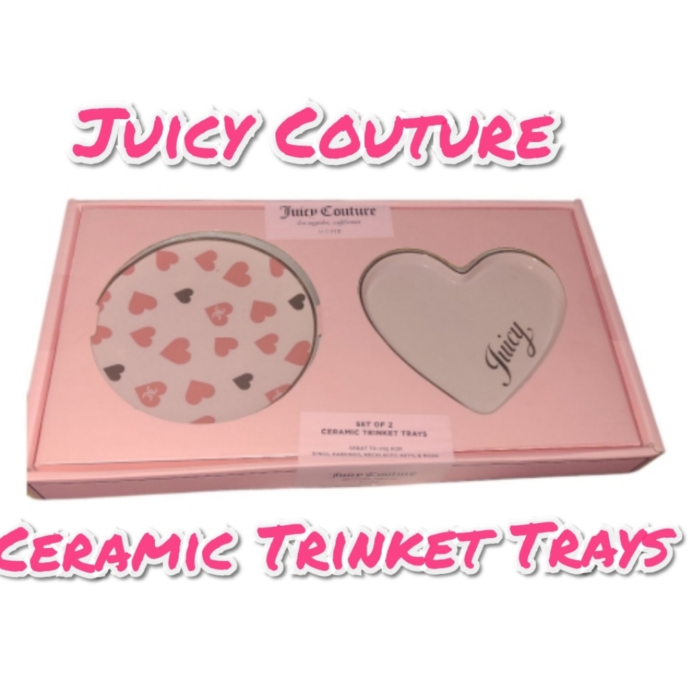 Juicy Couture Ceramic Pink and Red Heart Trinket Tray Set